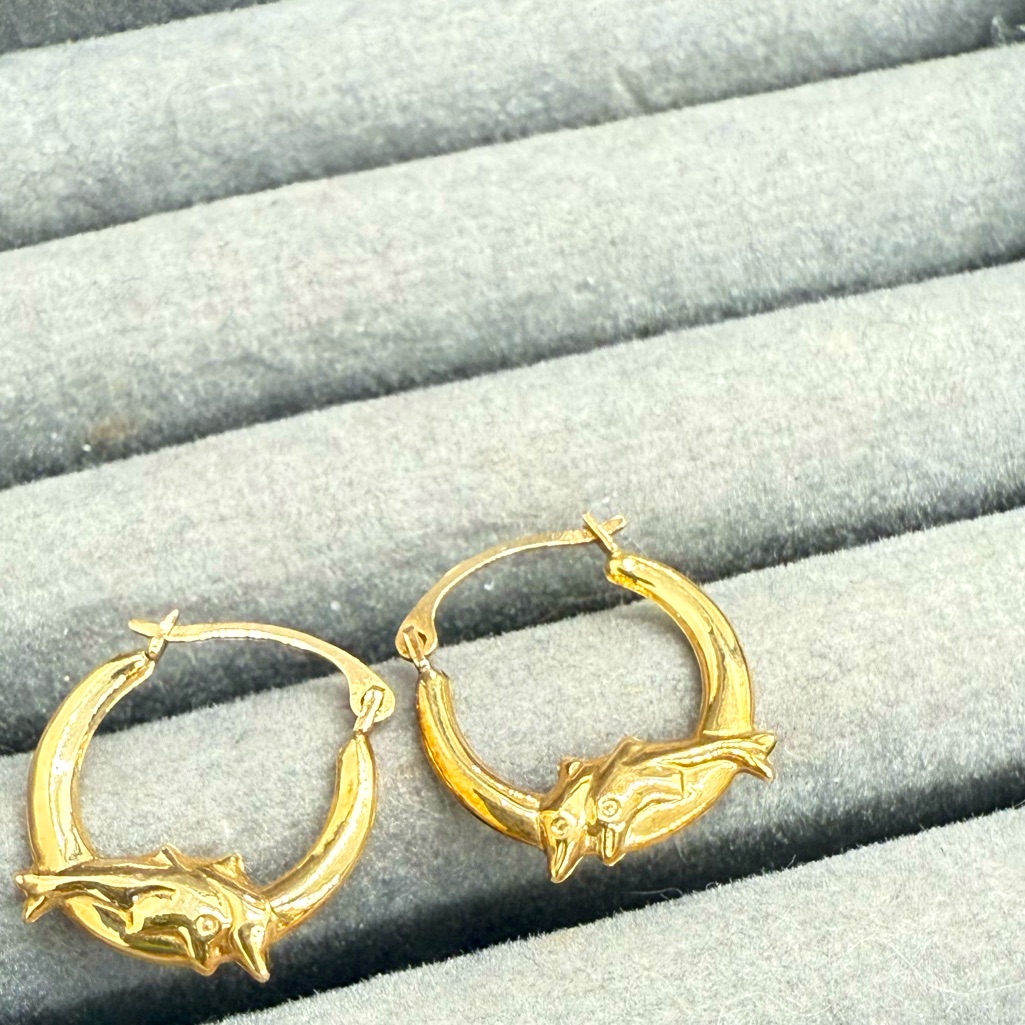 Vintage Dolphin 10 Kt Gold Earrings